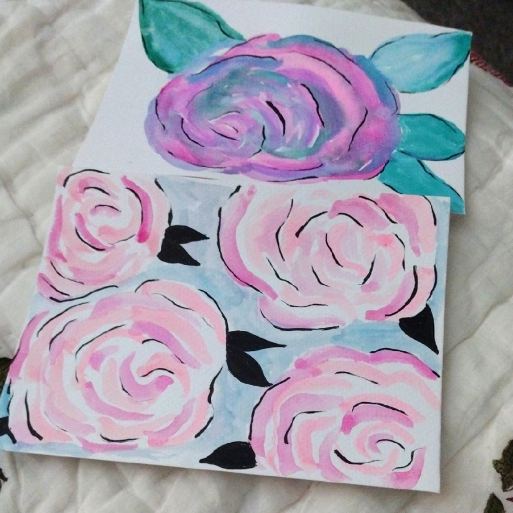 2 Floral Small Watercolor Paintings